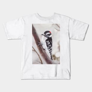 Downy Woodpecker painting Kids T-Shirt